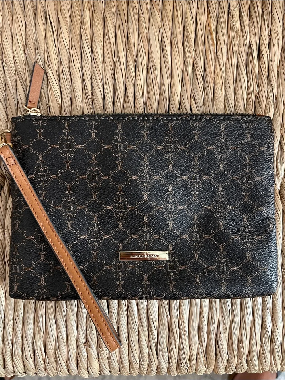 Nanette Lepore Black and Tan Patterned Wristlet Wrislet